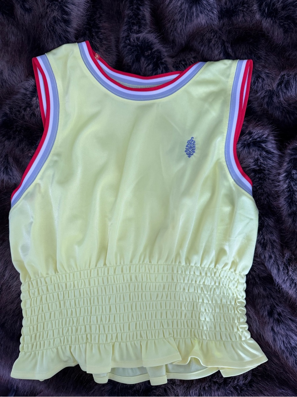FREE PEOPLE MOVEMENT Yellow Smocked Tank Dress with Red Trim